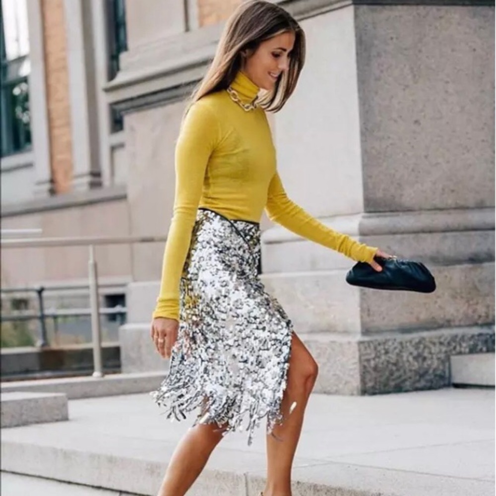 H&M Studio Silver Sequined Skirt UK 8/US 6